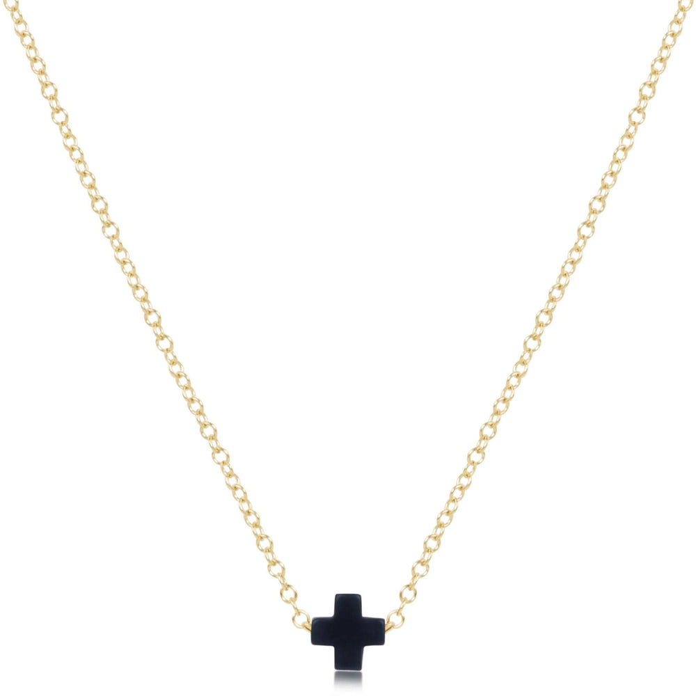 16" Necklace Gold - Signature Cross Small Navy