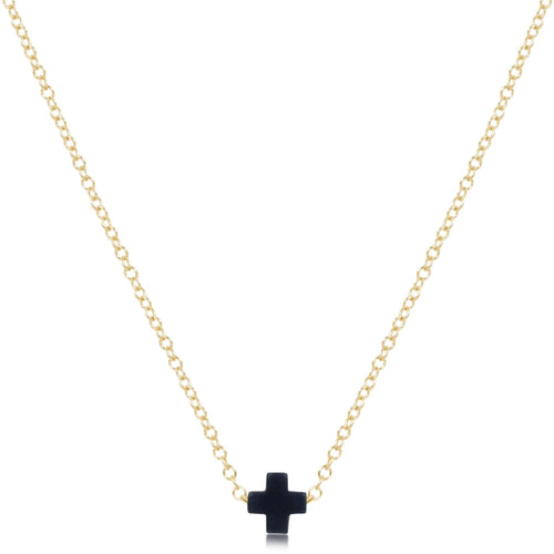 16" Necklace Gold - Signature Cross Small Navy