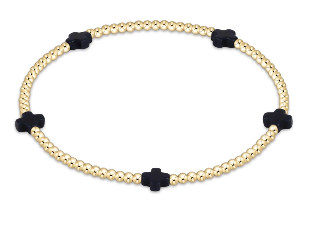 Signature Cross Small 2mm Gold  Bracelet - Navy