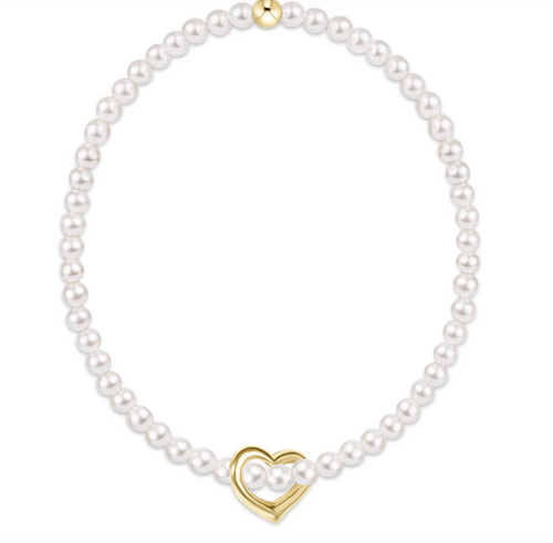 Classic Pearl 3mm Bracelet- Love Gold Charm