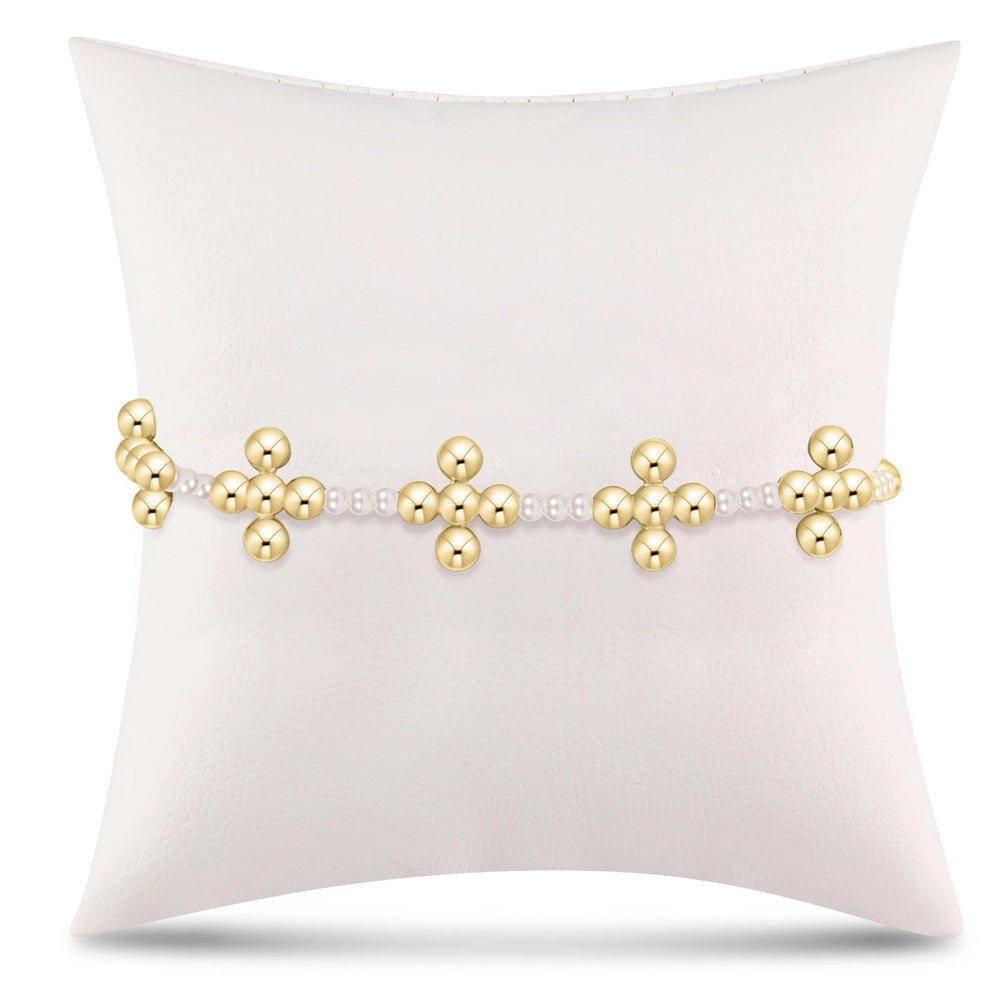 SIGNATURE CROSS PEARL PATTERN 4MM BEAD BRACELET - GOLD