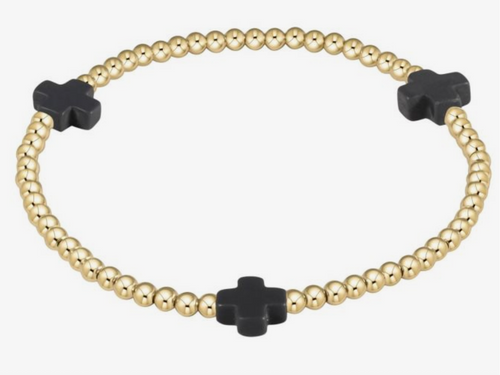 Signature Cross 3mm Gold Bracelet - Charcoal