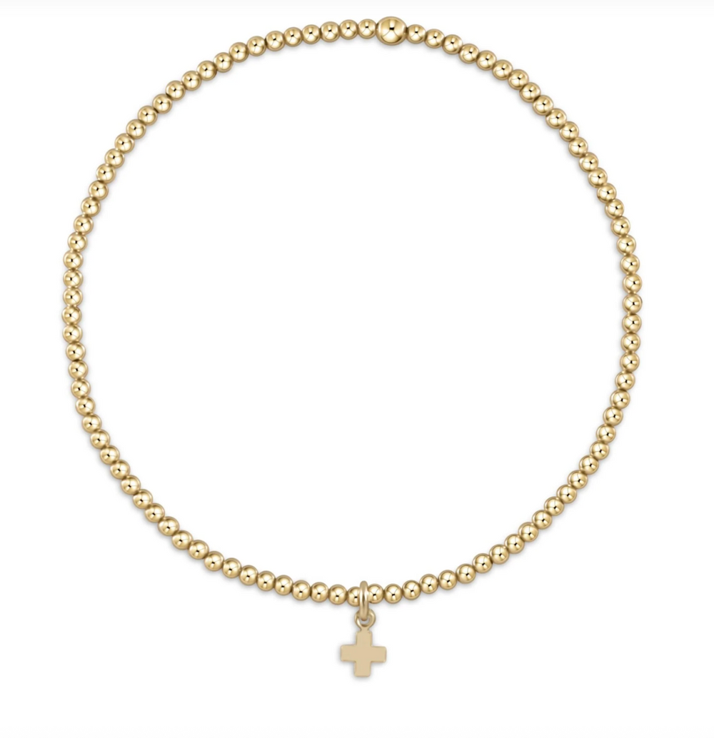 Classic Gold 2mm Bracelet - Signature Cross Small Gold Charm