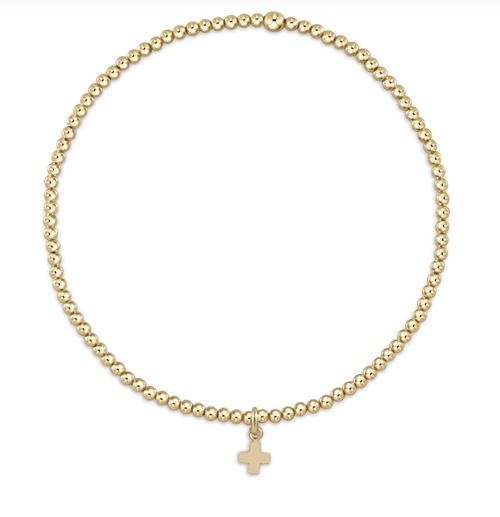 Classic Gold 2mm Bracelet - Signature Cross Small Gold Charm