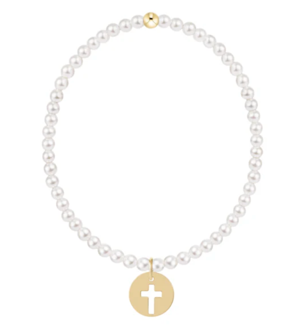 Classic Pearl 3mm Bracelet- Blessing Gold Disc