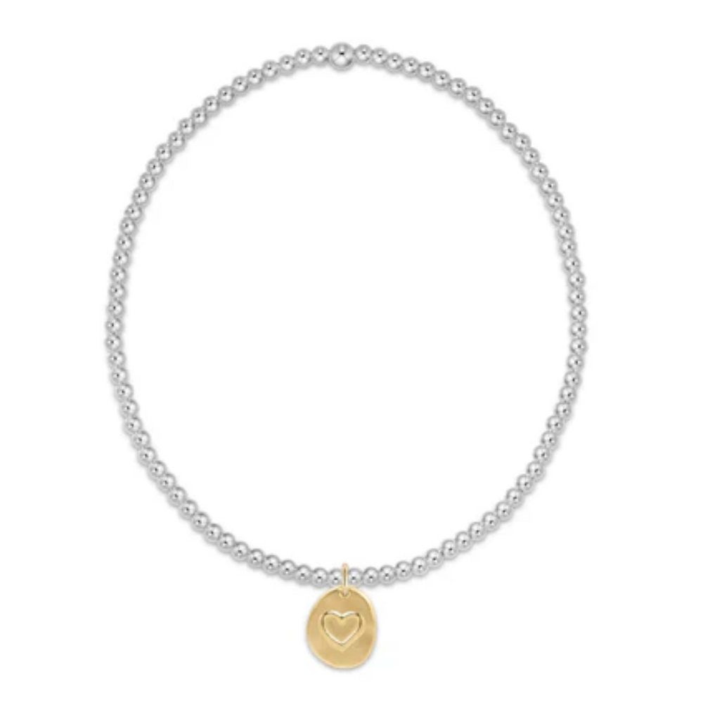 Classic Sterling Mixed Metal Bead Bracelet - Inspire Love Small Gold Charm 2mm