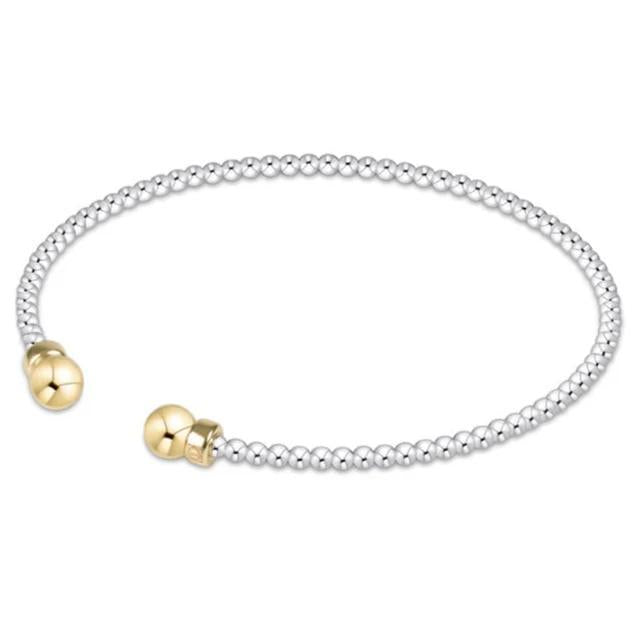 Classic Sterling Mixed Metal Bead Cuff 2mm - Gold
