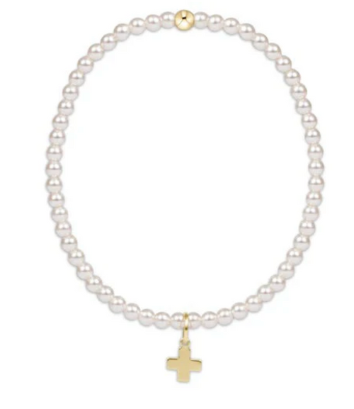 Classic Pearl 3mm Bead Bracelet -Signature Cross