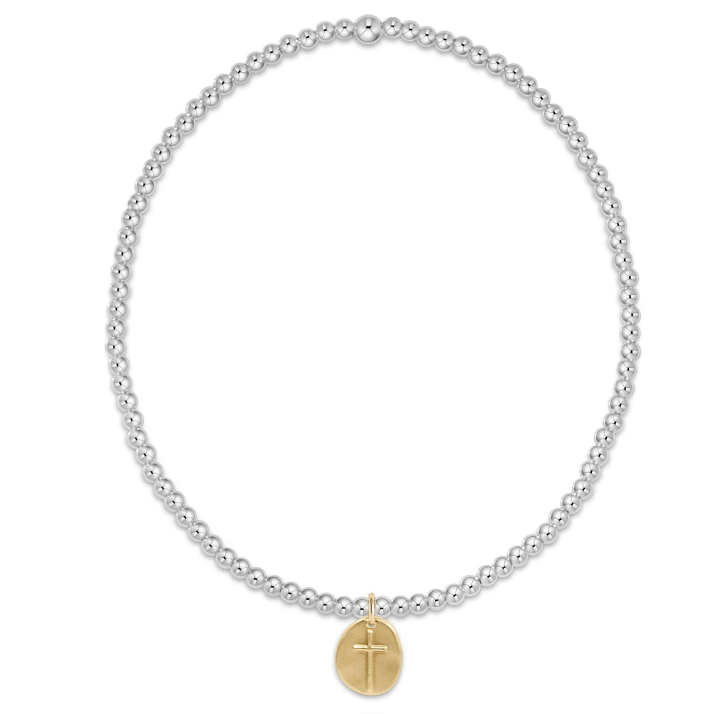 Classic Sterling Mixed Metal 2mm Bead Bracelet-Inspire Small Gold charm