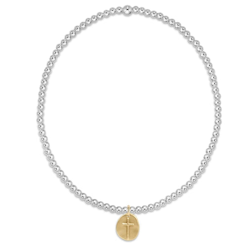 Classic Sterling Mixed Metal 2mm Bead Bracelet-Inspire Small Gold charm