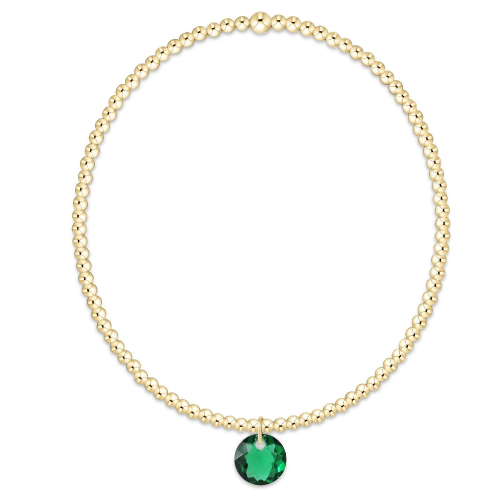 Classic Gold 2mm Bracelet - Reflection Small Charm - Emerald