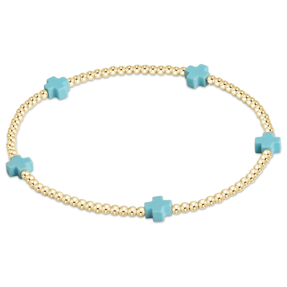 egirl Signature Cross Small Gold Pattern 2mm Bead Bracelet Turquoise