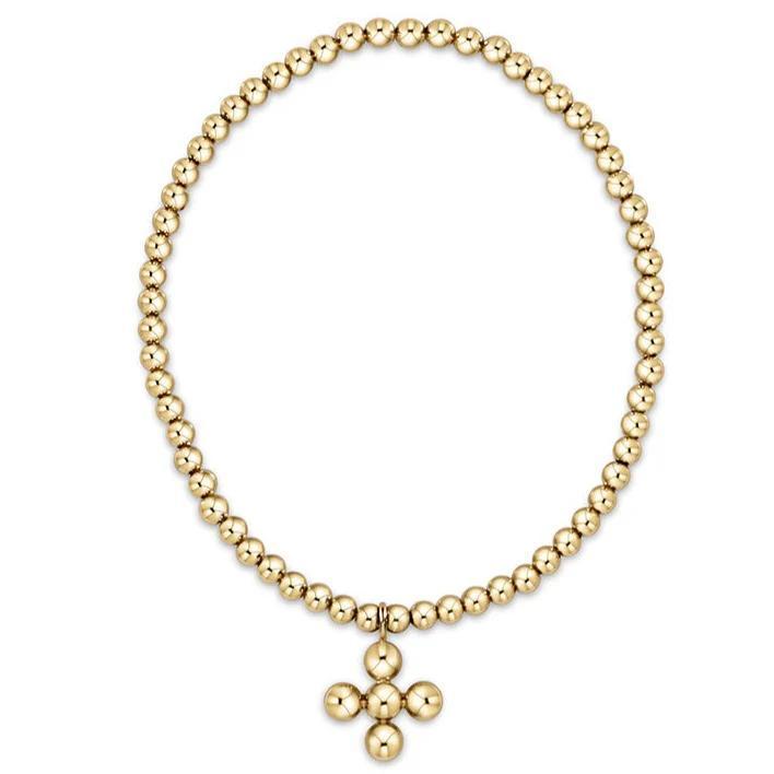 Classic Gold 3mm Bead Bracelet - Signature Cross 4mm Beaded Gold Charm