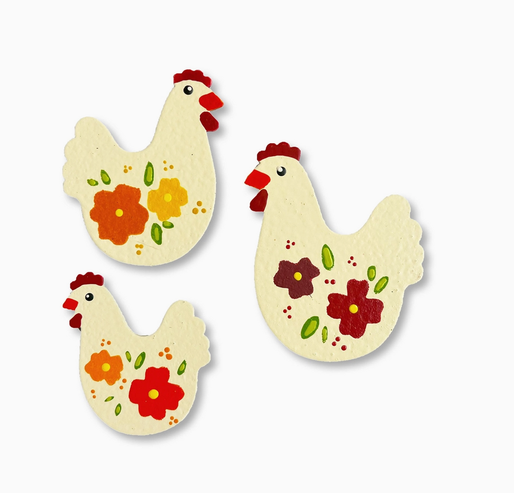Floral Hen Magnets S/3