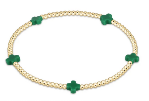 Signature Cross Small 2mm Gold Bracelet - Emerald