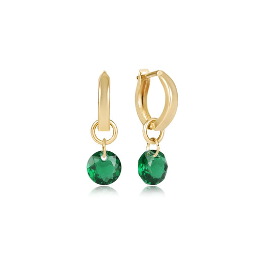 Huggie Gold 0.5" Hoop - Reflection Small Charm - Emerald