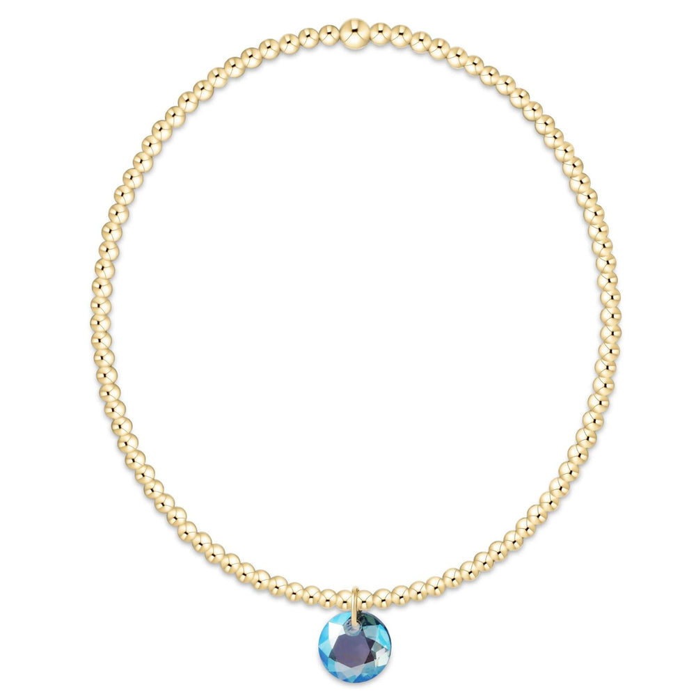 Classic Gold 2mm Bracelet - Reflection Small Charm - Aquamarine