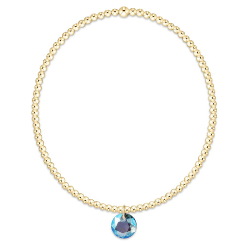 Classic Gold 2mm Bracelet - Reflection Small Charm - Aquamarine