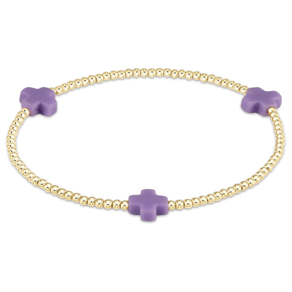 Signature Cross 2mm Gold Bracelet - Purple