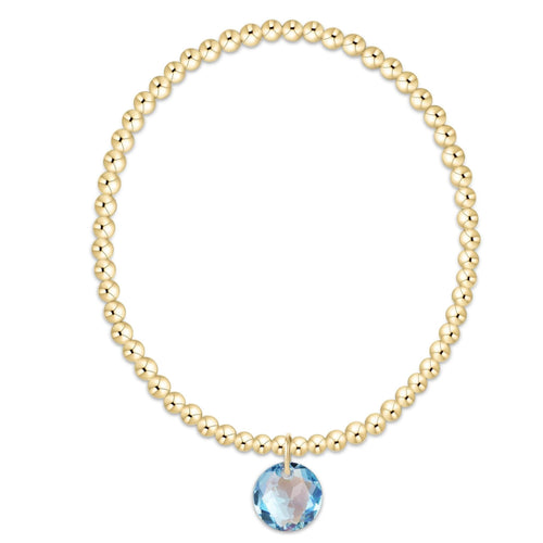 Classic Gold 3mm Bracelet - Reflection Charm - Aquamarine