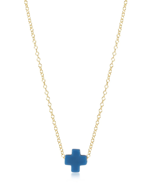 16" Necklace Gold - Signature Cross Cobalt