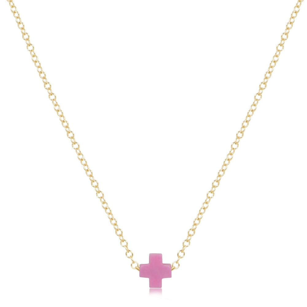 16" Necklace Gold - Signature Cross Small Bright Pink