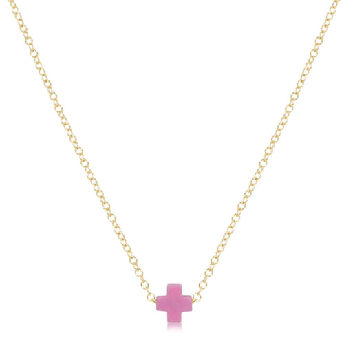 16" Necklace Gold - Signature Cross Small Bright Pink