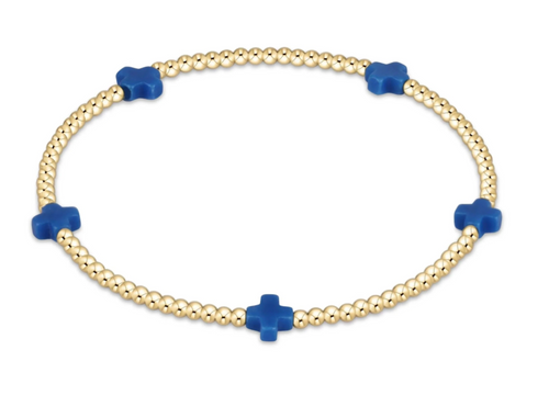 Signature Cross Small Gold Pattern 2mm Bead Bracelet - Cobalt