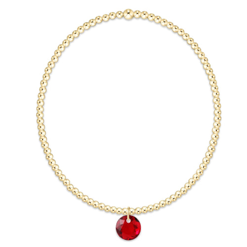 Classic Gold 2mm Bracelet - Reflection Small Charm - Garnet