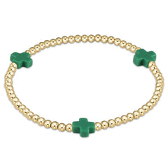 Signature Cross Gold Pattern 3Mm Bead Bracelet - Emerald