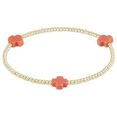 Signature Cross Gold Pattern 2Mm Bead Bracelet - Coral