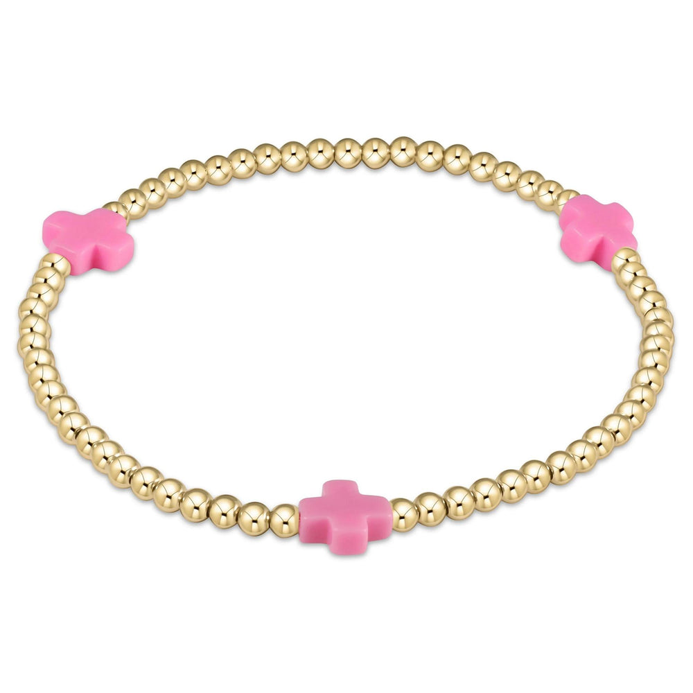 Enewton Extends Signature Cross Gold Pattern 3mm Bead Bracelet Bright Pink