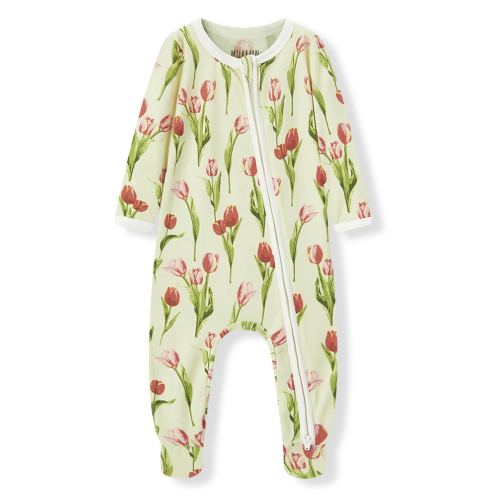 Luxe Stretch Zipper Footed Romper Tulip 0-3M