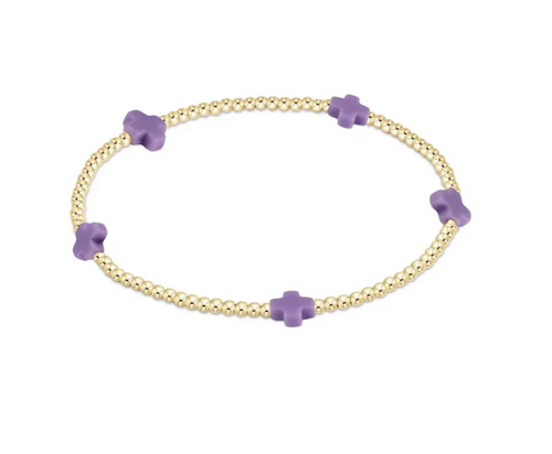 Signature Cross Small Gold Pattern 2mm Bead Bracelet - Purple