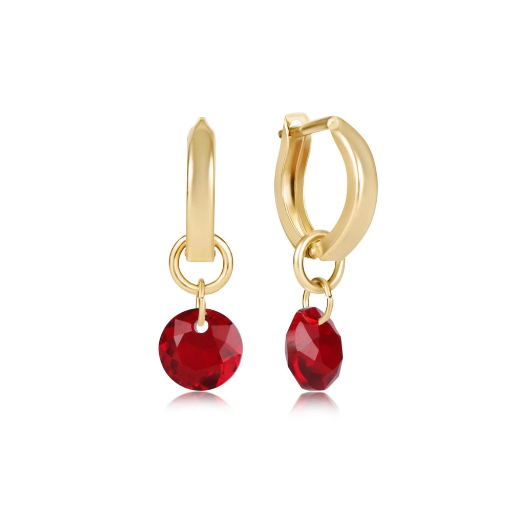 Huggie Gold 0.5" Hoop - Reflection Small Charm - Garnet
