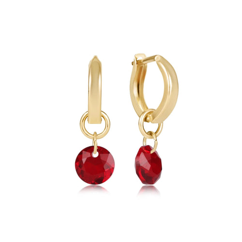 Huggie Gold 0.5" Hoop - Reflection Small Charm - Garnet