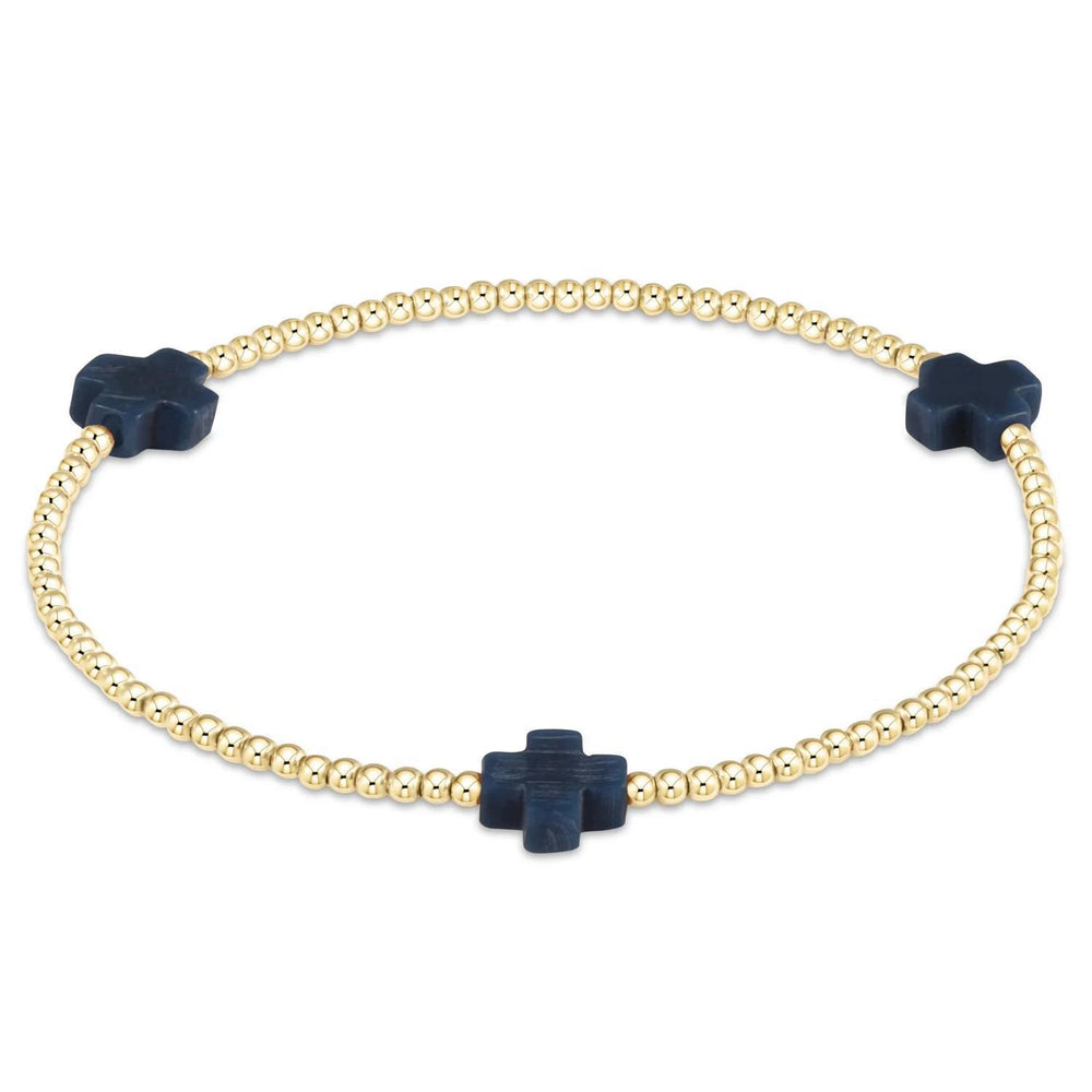 Signature Cross 2mm Gold Bracelet - Navy