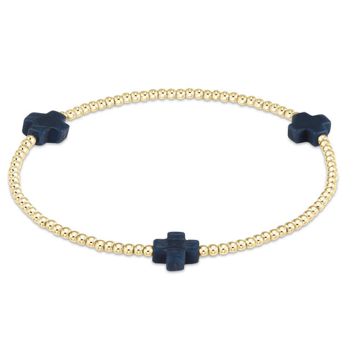 Signature Cross 2mm Gold Bracelet - Navy