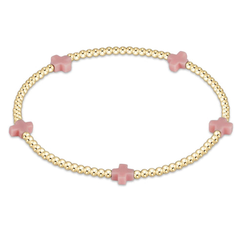 Signature Cross Small 2mm Gold Bracelet - Pink