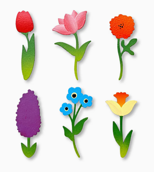 Rainbow Flower Stem Magnets Set of 6