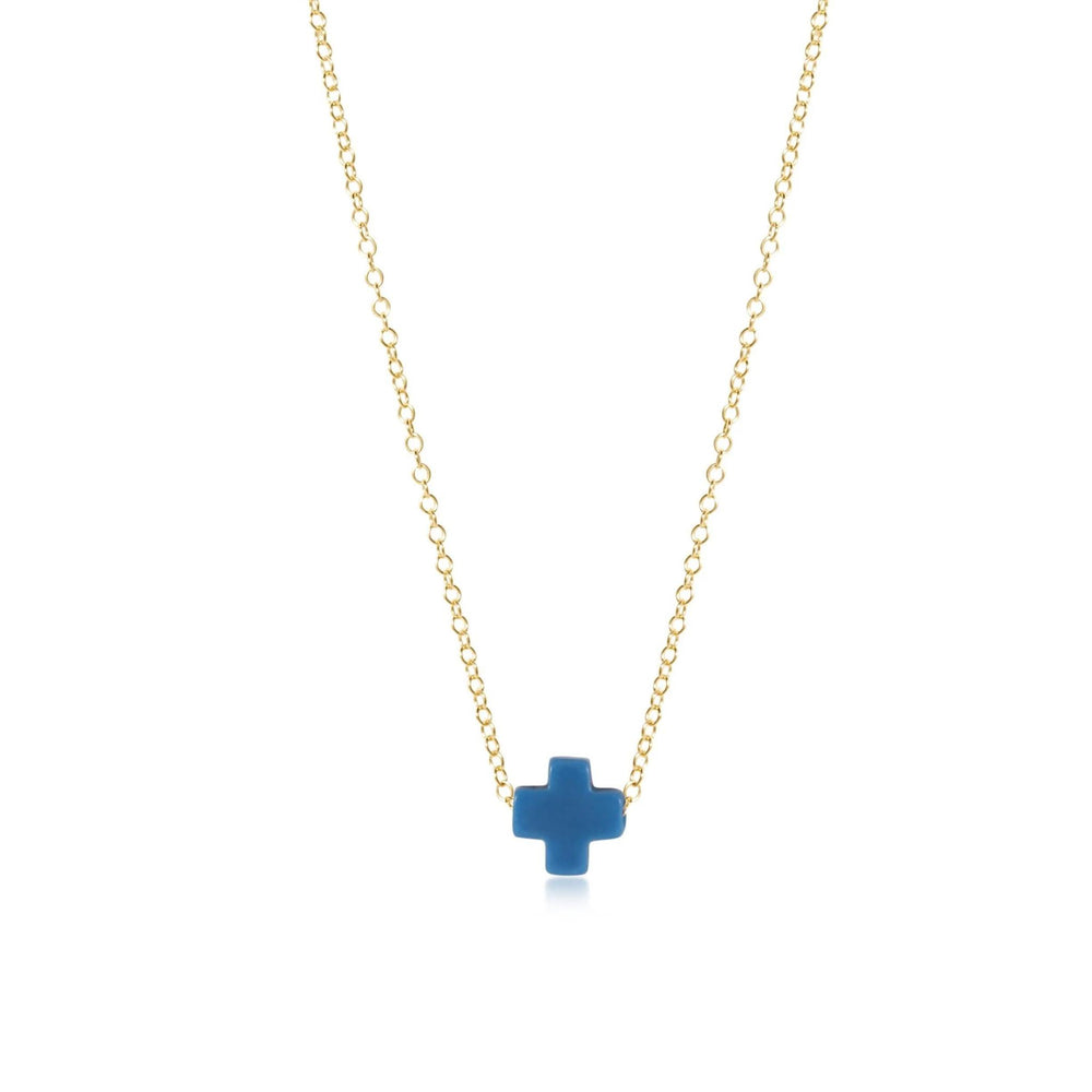 16" Necklace Gold - Signature Cross Small Cobalt