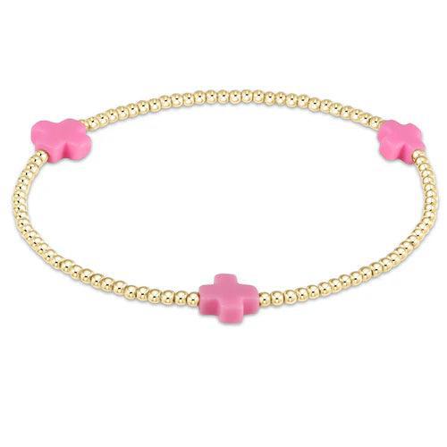 Signature Cross 2mm Gold Bracelet - Bright Pink