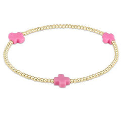 Signature Cross Gold Pattern 2mm Bead Bracelet - Bright Pink