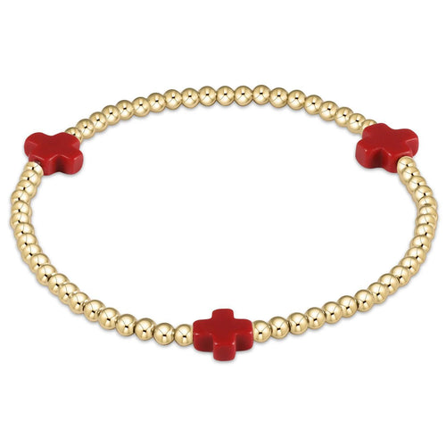 Signature Cross 3mm Gold Bracelet - Red