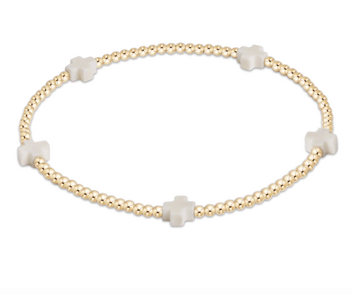 Signature Cross Small Gold Pattern 2mm Bead Bracelet - Off White