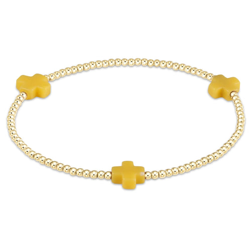 Signature Cross Small Gold Pattern 2mm Bracelet - Canary