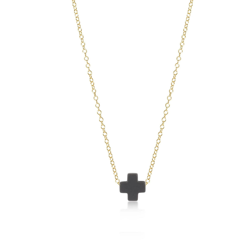 16" Necklace Gold - Signature Cross Small Charcoal