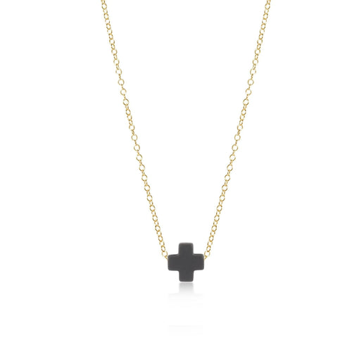 16" Necklace Gold - Signature Cross Small Charcoal
