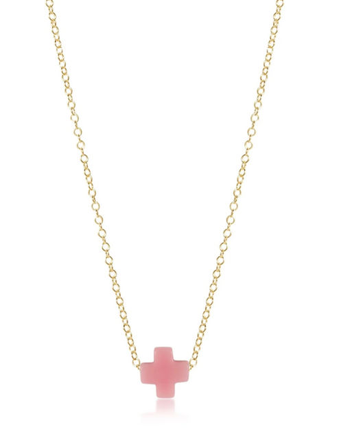 16” Necklace Gold - Signature Cross Pink
