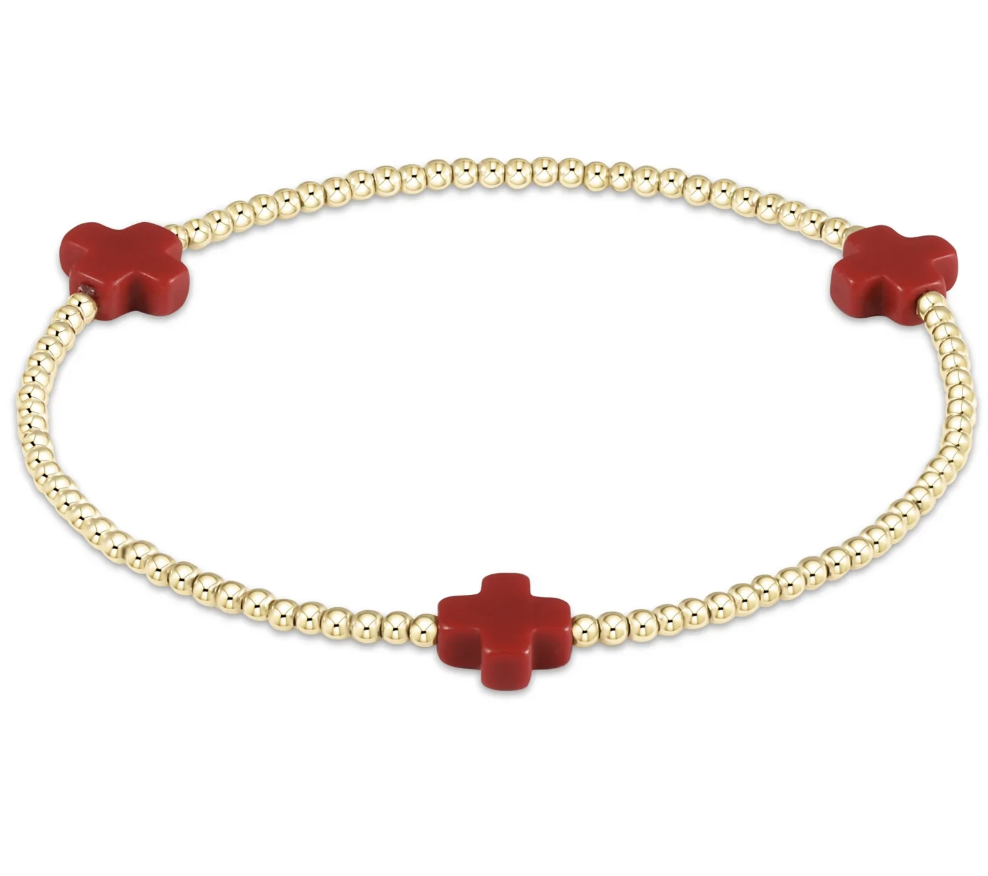 Signature Cross 2mm Gold Bracelet - Red